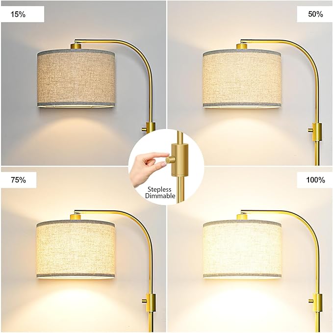 Nintiue Upgraded Modern Arc Dimmable Tall Standing Floor Lamp with Marble Base & Linen Shade, 1200 Lumens LED Bulb Included, for Living & Reading Room, Bedroom, Office & Nursery, Gold - Image 3