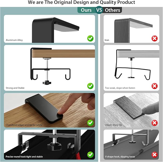 Univivi No Drill Under Desk Cable Management Tray, 28 inch Cable Management | Clamp/Screw Mount Cable Tray under desk, Premium Fabric Cord 0rganizer for Desk, Various Size Cord Organizer for Office, Home - Image 7
