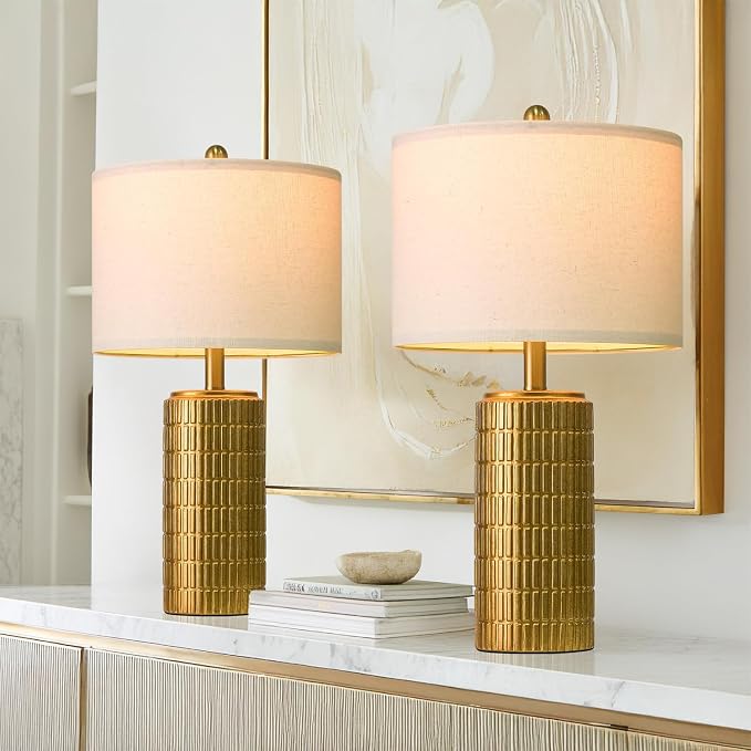 PoKat 23" Brass Gold Ceramic Table Lamps for Living Room, Retro Warm Gold Lamps for Night Stands, Vintage Bronze Decorative Lamps for Bedroom, Antique Gold Brown Nightstand Lamps for Home Decor - Image 4