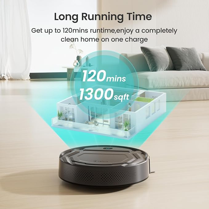 Lefant M210 Pro Robot Vacuum, 4000Pa Suction, 200 Mins Runtime, Quiet, Ultra-Slim, Self-Charging Robotic Vacuum Cleaner, WiFi/App/Alexa Control, Ideal for Pet Hair & Hard Floors - Image 7