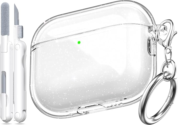 for AirPods Pro 3 Clear Case 2025, Military-Grade Shockproof, Soft TPU Highly Transparent Anti-Yellowing for AirPods Pro 3 Case with Cleaning Kit & Cute Round Buckle, Clear Gitter by MHYALUDO