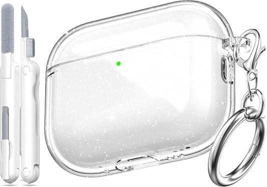 for AirPods Pro 3 Clear Case 2025, Military-Grade Shockproof, Soft TPU Highly Transparent Anti-Yellowing for AirPods Pro 3 Case with Cleaning Kit & Cute Round Buckle, Clear Gitter by MHYALUDO