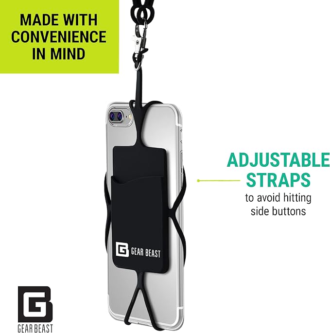 Gear Beast Cell Phone Lanyard - Universal Neck Phone Holder w/Card Pocket and Silicone Neck Strap (Black) - Image 6