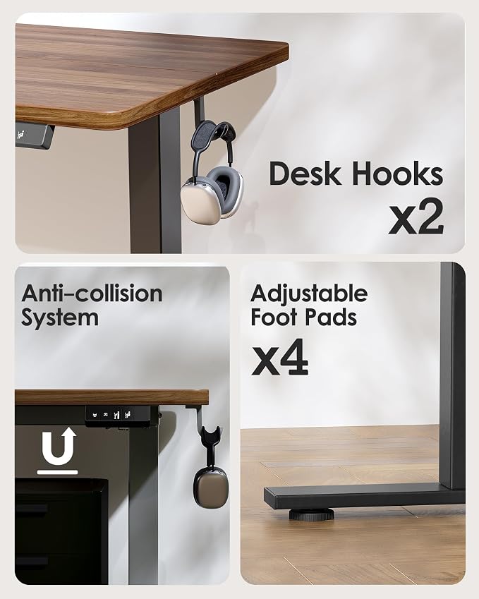 TIQLAB Electric Standing Desk, Adjustable Height Stand up Desk, 63 * 24 Inches Sit Stand Home Office Table with Splice Board, Black Walnut - Image 5