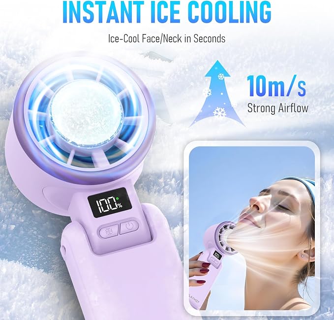 PlayHot Portable Handheld Turbo Fan with Ice Cooling, Rechargeable Personal Fan, Up tp 12Hrs Cooling, 5 Speed 25550RPM Powerful Portable Fan for Travel, Outdoor, Camping, Hiking (Purple) - Image 2