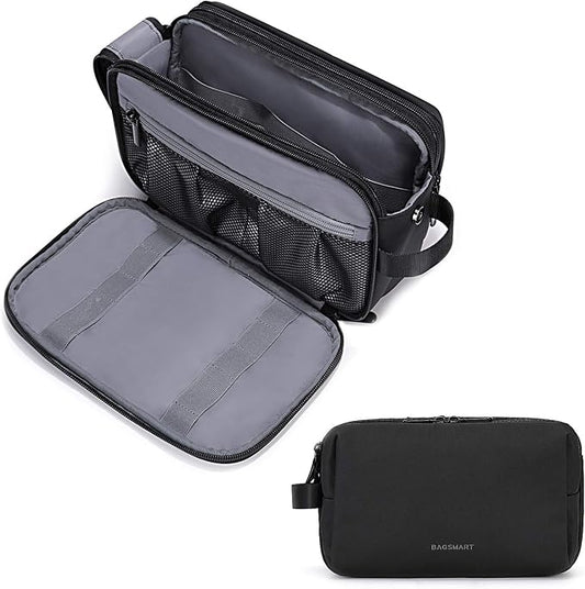 BAGSMART Toiletry Bag for Men, Travel Toiletry Organizer Dopp Kit Water-resistant Shaving Bag for Toiletries Accessories, Door Room Essentials, Black-medium by BAGSMART