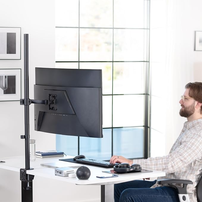 VIVO Extra Tall Single Monitor Desk Mount, 39 inch Pole VESA Stand for 13 to 32 inch Screens and up to 38 inch Ultrawides, Holds 22 lbs, Black, STAND-V011 - Image 2