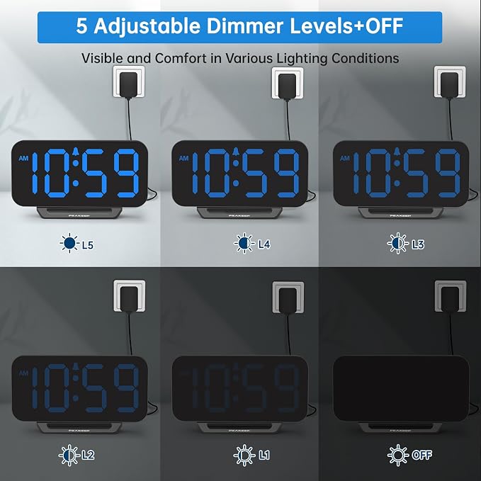 Peakeep Small Digital Alarm Clock for Bedrooms, Loud for Heavy Sleepers | Dimmable Plug in Electric Large Numbers Clock Battery Backup, Slim Clock for Table Office Modern Living Room (BB) - Image 3