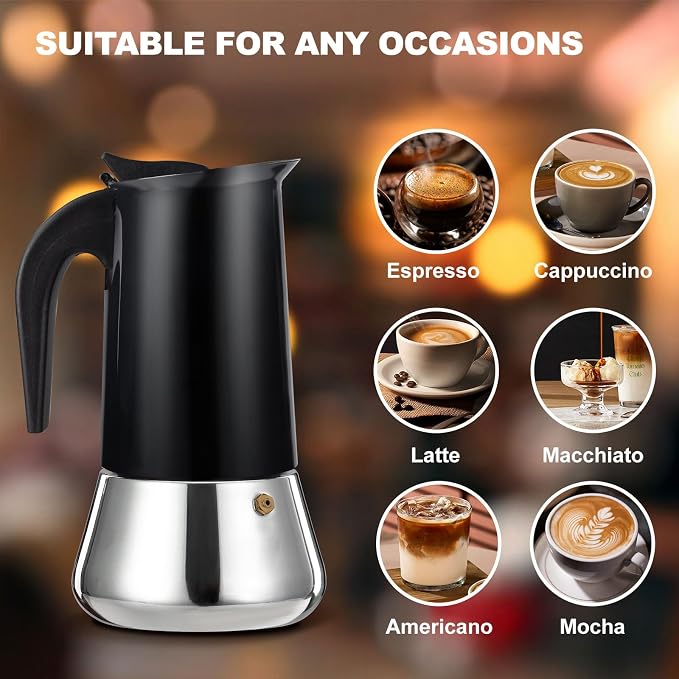 9 Cup Stovetop Espresso Maker Stainless Steel Moka Pot Stove Top Percolator Italian Coffee Makers Capable Mocha Greca Machine Cafe Classic Induction Cookers for Home and Camping 450ml 15oz - Image 6