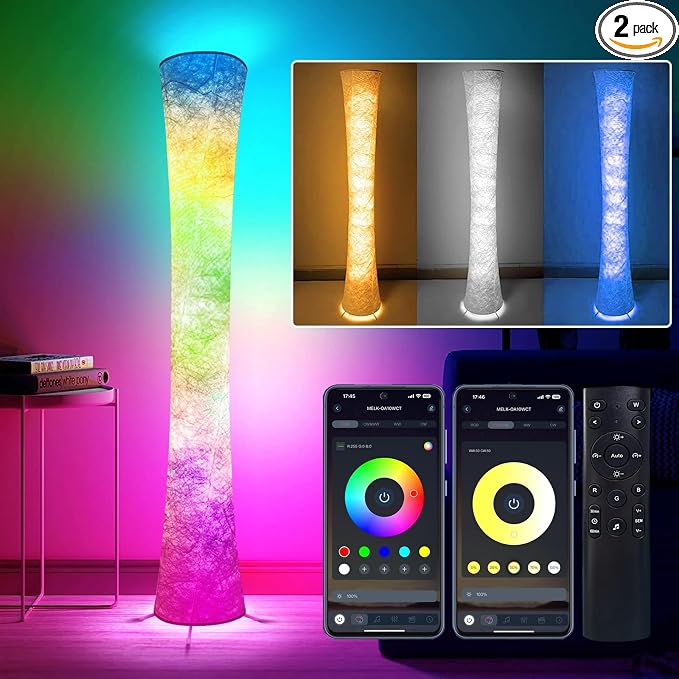 2 Pcs Floor Lamp, 61'' Smart RGB LED Corner Lamp with Music Sync and 16 Million DIY Colors, 3 Color Temperature, APP & Remote Control, Color Changing Standing Floor Lamp for Bedroom Living Room by WORLDWIN