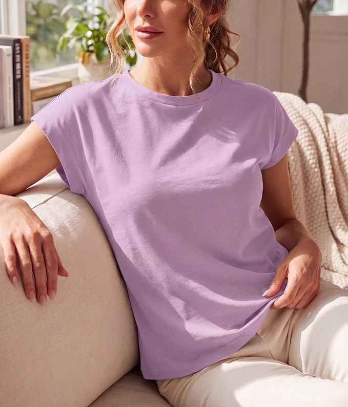 GRECERELLE Womens Summer Tops Cap Sleeve Crew Neck Basic T-Shirt | Everyday Casual Wear, Layering Friendly, Wrinkle-Resistant, Business Casual Ready, Lightweight & Packable, Capsule Wardrobe - Image 4