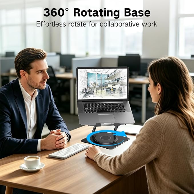 Adjustable Laptop Stand for Desk with 360 Rotating Base | Metal Foldable Laptop Riser Holder, Portable Desktop Book Stands, Ventilated Cooling Notebook Stand for 10-15.6” Laptops - Image 2