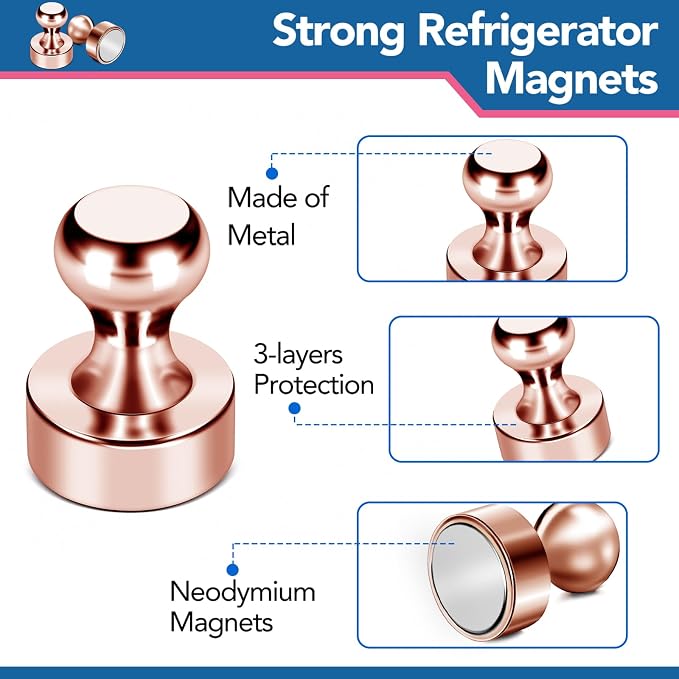 LOVIMAG Fridge Magnets 18Pcs for Refrigerator Whiteboard, Rose Gold | Small Strong Neodymium Metal Cute Push Pin for Classroom, Kitchen, Accessories Decorative, Office, Calendar - Image 6