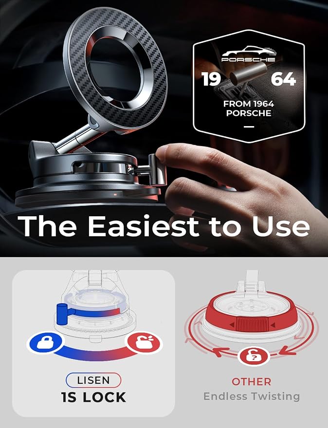 LISEN for Magsafe Car Mount, Magnetic Phone Holders for Your Car Vacuum, Phone Mount for Car Accessories for Women Men Jeep BMW, Suction Holder Kits, for iPhone 17 Pro Max 16 15 14 13 12,Carbon Fiber - Image 8