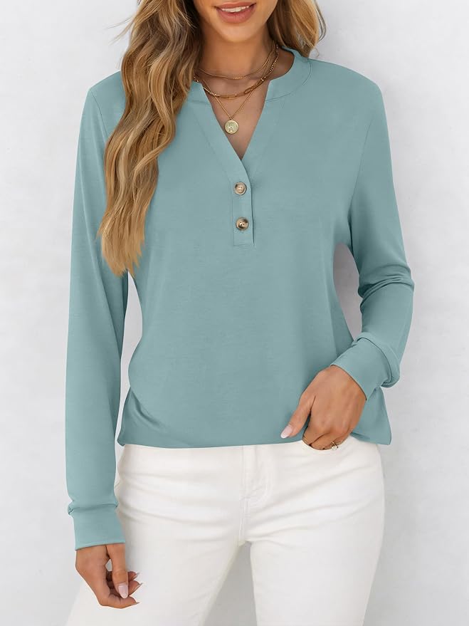 ANRABESS Women's Long Sleeve Shirts 2026 Spring Fashion Dressy Casual Tops Trendy Henley Blouses Cute Work Outfits Clothes - Image 3