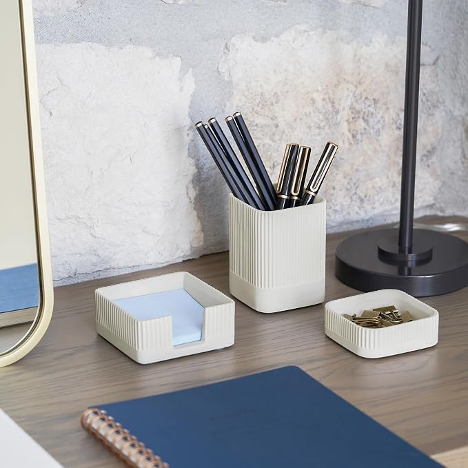 Aesthetic Desk Organizer Set of 3 For Your Office - Sturdy Concrete Desktop Accessories For Women or Men Enhance Any Office Decor - Set incl. Pen Holder, Paperclip Storage and Sticky Note Holder - Image 5