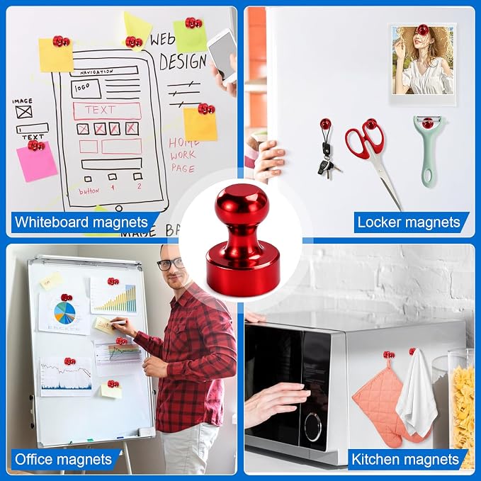 LOVIMAG Fridge Magnets 20Pcs, Magnet for Refrigerator Whiteboard, Red | Small Strong Neodymium Metal Cute Push Pin for Classroom, Kitchen, Accessories Decorative, Office, Calendar - Image 6