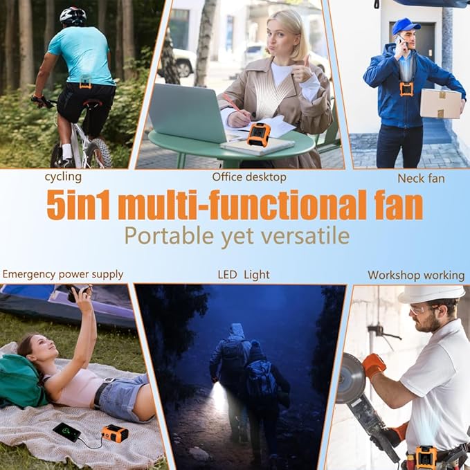 CAZOKASI Personal Waist Clip Fan Rechargeable Wearable Hand Free Wearable Cooler Fan for Traveling Working Outdoor Office (10000mAh / Orange) - Image 6
