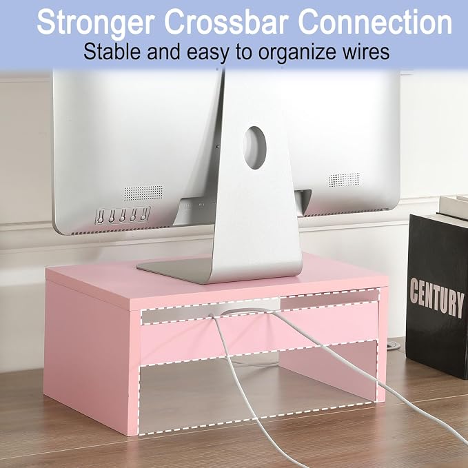 TEAMIX Pink Monitor Stand - 6.7 inch Tall, Wood Riser, Desktop Organizer - Image 4