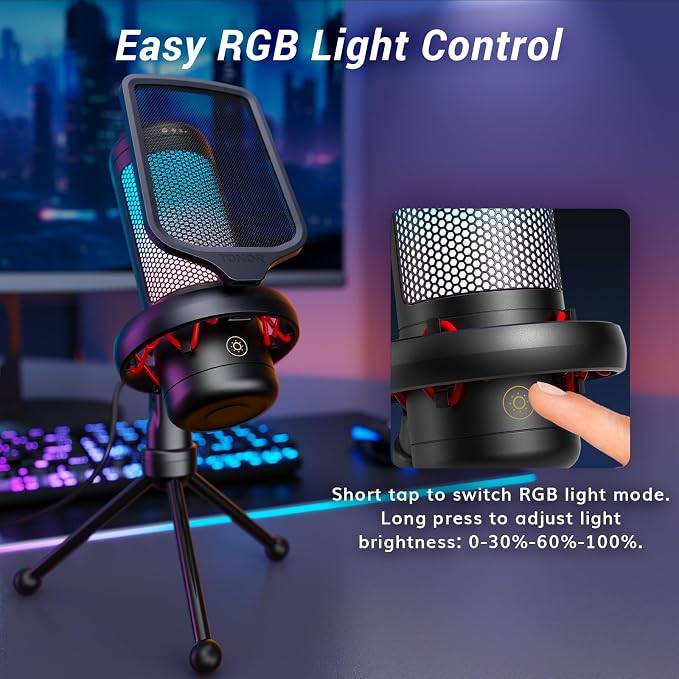 TONOR Gaming Microphone Set, PC Condenser Mic with RGB for Gamers | Desktop Stand Set, Quick Mute, Volume Control, for Twitch Streaming, Discord Chatting, 200 cm/78'' Cable, Black, TC310 - Image 4