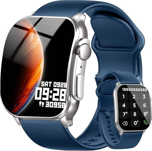 Smart Watch for Men, 2.01" AMOLED Curved HD Screen Smart Watch, Fitness Tracker with 24/7 Heart Rate/Sleep Monitor, IP68 Waterproof Running Watch, Compatible with iOS & Android for Daily Workout Blue by Poounur