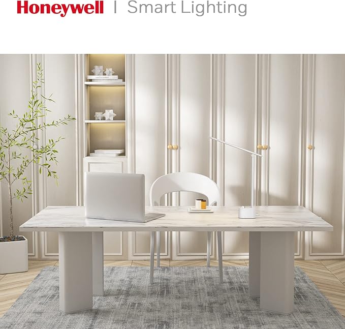 Honeywell LED Desk Lamp with USB Charging Ports - Sunturalux™ HWT-H01 Stepless Dimmable Eye Caring Table Lamp for College Dorm Home Office, Foldable Small Bedside Lamp for Bedroom with Base White - Image 7
