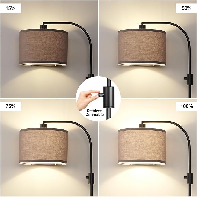 Nintiue Dimmable Black Floor Lamp, 1200 Lumens LED Edison Bulb Included, Arc Gold Floor Lamps for Living Room Modern Standing Lamp with Khaki Shade - Image 3