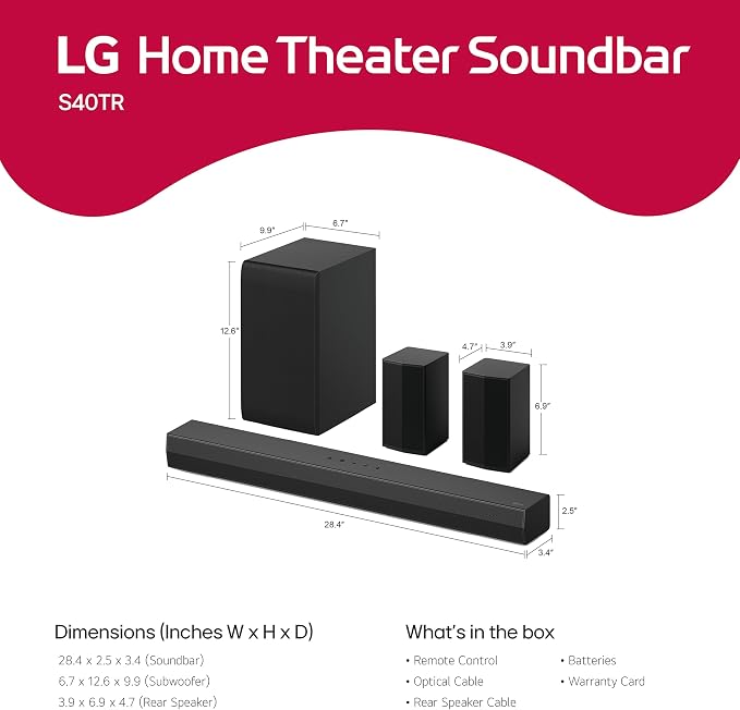 LG S40TR 4.1 ch. Home Theater Soundbar with Rear Surround Speakers and Wireless Subwoofer, Wow Interface, Dolby Audio, AI Sound Pro, Amazon Exclusive - Image 6