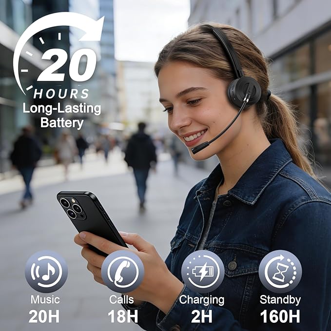 Bluetooth Headset with Microphone, Single Ear Wireless Headset for Cell Phones - Image 2