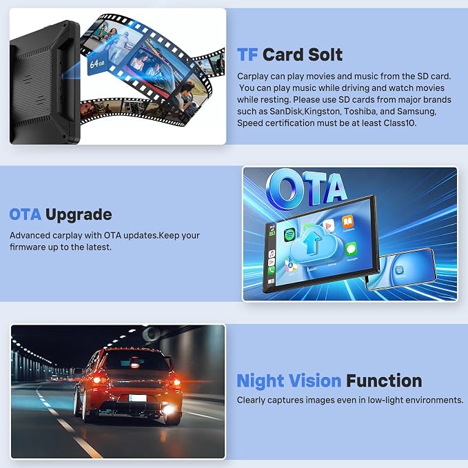 9" Wireless Apple Carplay Screen for Car with OTA Update, Backup Camera | Touchscreen Apple Carplay & Android Auto with Voice Control/GPS Navigation/Mirror Link/Bluetooth 5.0/AUX/FM - Image 6