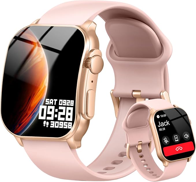 Smart Watch for Women, 2.01" AMOLED Curved HD Screen Smart Watch, Fitness Tracker with 24/7 Heart Rate/Sleep Monitor, IP68 Waterproof Running Watch,Compatible with iOS & Android for Daily Workout Pink by Poounur