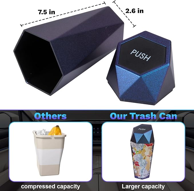 BFXM Car Trash Can, 2 Pack Car Trash Bin with Lid, Car Accessories for Women Interior, Car Garbage Can with Additional 2 ABS Hooks and 60pcs Trash Bags, Suitable for Home, Office, Car Organizer - Image 7