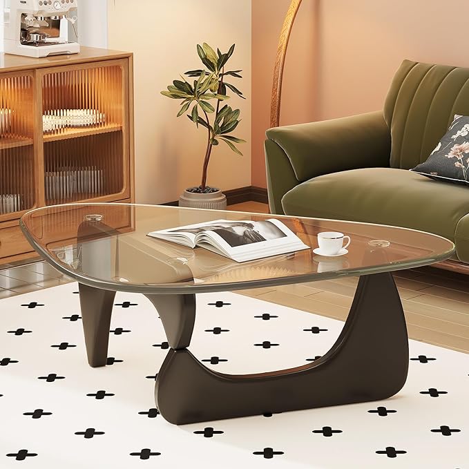 Coffee Table for Living Room Mid Century Modern Center Table with Glass Top and Wood, 36 Inch, Transparent/Black - Image 5