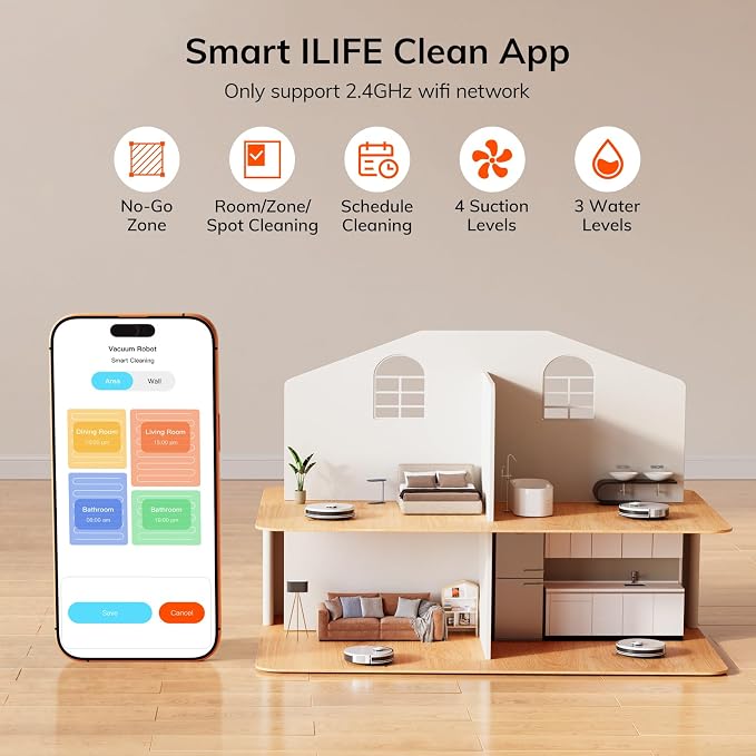 ILIFE A30 Pro Robot Vacuum and Mop,10000Pa Max Suction | 60 Days Self Emptying, LiDAR Navigation, 150 Min Max, App, Remote & Voice Control, Ideal for Hard Floors, Carpet & Pet Hair - Image 6
