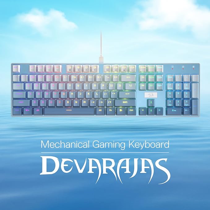 Redragon K556 Wired RGB Mechanical Gaming Keyboard, 104-Key Aluminum Board | Solid Desktop Stability, 20 Backlits for Immersive ESports Vibe, Hot-swap Creamy Custom Linear Switch, Gradient Blue Keycaps - Image 3
