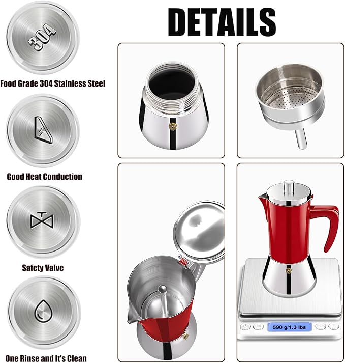 4 Cup Thickened 304 Stainless Steel Moka Pot Stovetop Espresso Maker Cafeteras Italian Percolator Espress Makers Capable Greca Mocha Coffee Machine for Induction Home and Camping 200ml 6.6oz - Image 7
