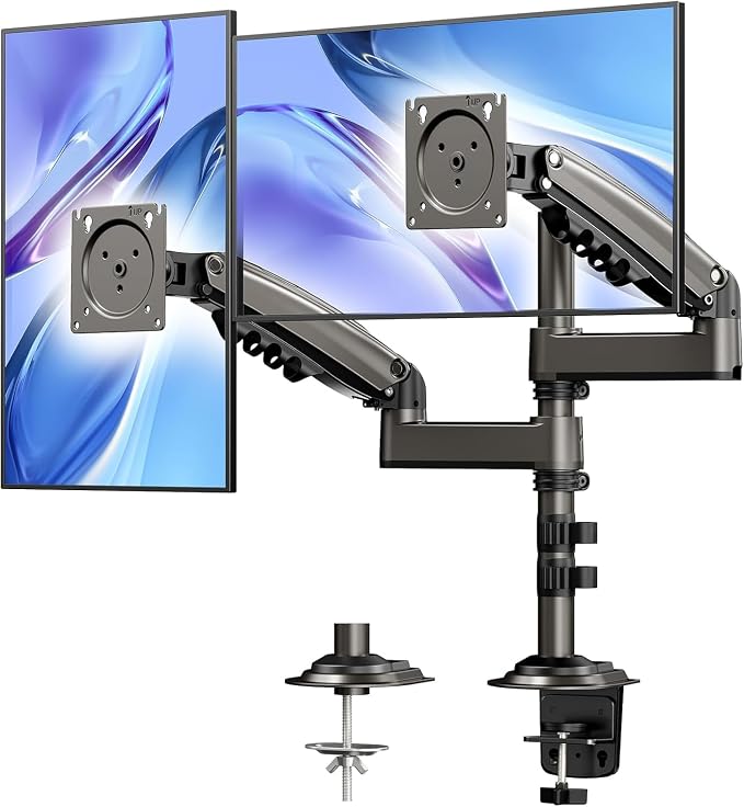 HUANUO 17-32 Inch Dual Monitor Stand, Vertical Dual Monitor Mount, Monitor Stand 2 Monitors, Ergonomic Adjustable Tilt/Swivel/Rotate, Weight Max 19.8 lbs, VESA 75/100mm by HUANUO