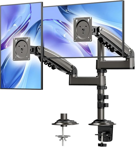 HUANUO 17-32 Inch Dual Monitor Stand, Vertical Dual Monitor Mount, Monitor Stand 2 Monitors, Ergonomic Adjustable Tilt/Swivel/Rotate, Weight Max 19.8 lbs, VESA 75/100mm by HUANUO