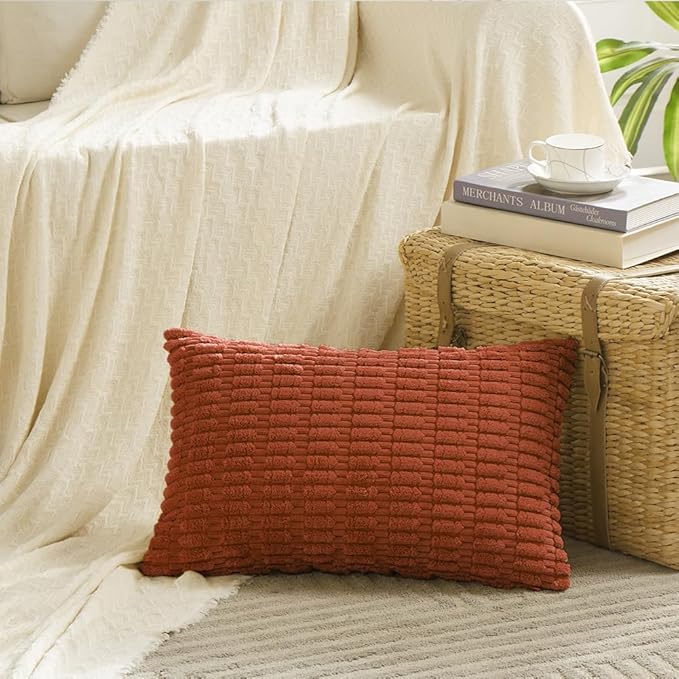 Fancy Homi 4 Packs Decorative Throw Pillow Covers for Living Room Couch Bed, Modern Farmhouse Boho Home Décor Accent Cushion Case, 24" x 12", Burnt Orange - Image 2