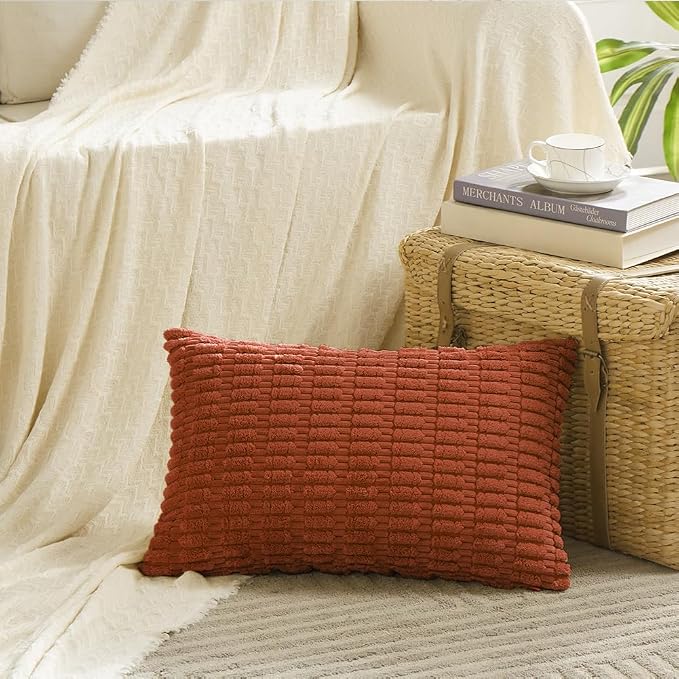 Fancy Homi 4 Packs Decorative Throw Pillow Covers for Living Room Couch Bed, Modern Farmhouse Boho Home Décor Accent Cushion Case, 20" x 12", Burnt Orange - Image 2