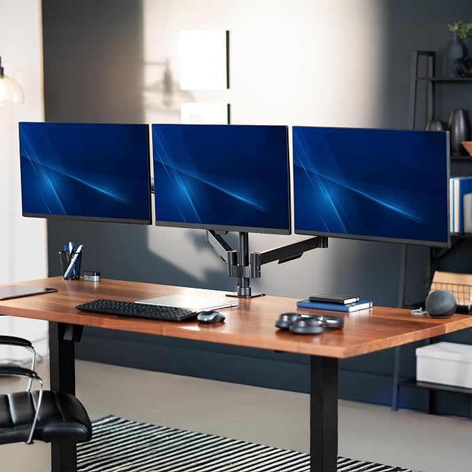 VIVO Triple Monitor Stand, Fully Adjustable Arms for 17 to 27 inch Screens, Mechanical Articulating Desk Mount, Gaming and Office Setups, VESA 75x75, 100x100, Max 19.8 lbs, Classic, Black, STAND-V003O - Image 2