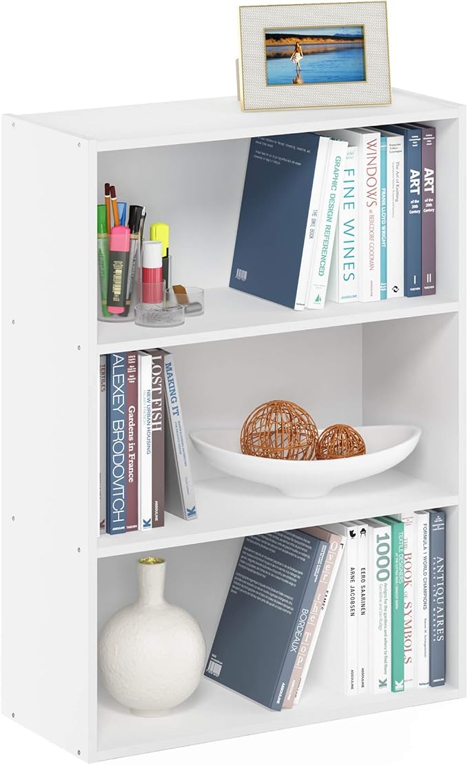 Furinno PASIR Book Shelf, 3-Tier Bookshelf, Storage Shelves Bookcase, 9.7 x 23.7 x 31.5, for Living Room, Bedroom, Home Office, Plain White by Furinno-FitsYourSpaceFitsYourBudget