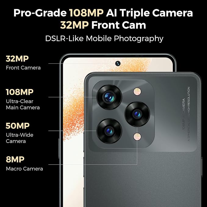 S13 Unlocked Cell Phone Android 14 Smartphone 6.67" FHD+ AMOLED 120Hz Display 108MP AI Triple Camera 32MP Front Cam 12GB RAM+512GB 5000mAh Battery 33W Charging, Dual SIM Fingerprint & AI Face Unlock - Image 2