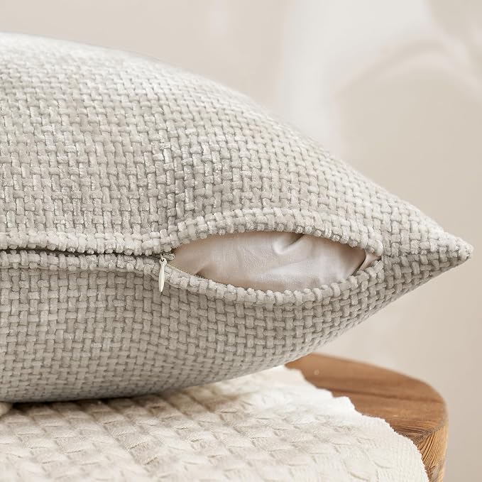 MIULEE Pack of 4 Couch Halloween Throw Pillow Covers 18x18 Inch Neutral Cream/Grey Soft Decorative Chenille Pillow Covers Farmhouse Accent Cushion Covers for Boho Home Decor Sofa Bedroom Living Room - Image 3