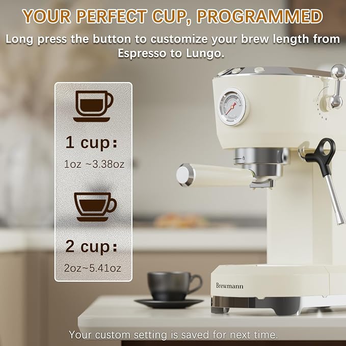 Espresso Machine 20 Bar, Latte and Cappuccino Machine with Steam Milk Frother, Fast Heating, Professional Espresso Maker for Home, 42oz Removable Water Tank, Cream - Image 6