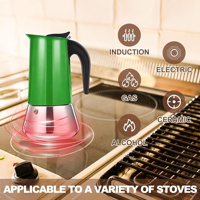 6 Cup Stovetop Espresso Maker Stainless Steel Moka Pot Stove Top Percolator Italian Coffee Makers Capable Mocha Greca Machine Cafe Classic Induction Cookers for Home and Camping 300ml 10oz - Image 5