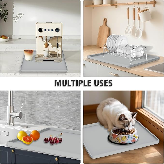 Silicone Coffee Mat 16"x16", Single Piece Anti-Vibration Under Coffee Maker Mat, Non-Slip Espresso Machine Mat with 10mm Raised Edge, Noise Reduction Countertop Protector, Fits Breville Ninja Keurig - Image 8