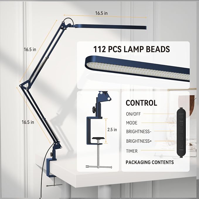 SKYLEO Desk Lamp - LED Desk Light - 5 Color Modes X 11 Brightness Levels - Adjustable Swing Arm - Timmer & Memory Function - 12W Lamp for Desk - Blue - Image 3