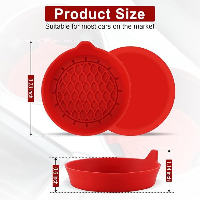 SINGARO Car Cup Holder Coaster, Silicone Cup Holder Insert, Universal Non-Slip Cup Holders, Car Accessories Interior for Women and Man 4 Pack Red - Image 5