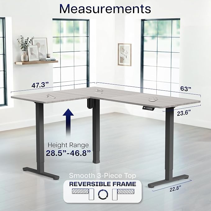 VIVO Dark Gray 63 x 47 in Corner Standing Desk, DESK-E3CTG-47 | Electric, Reversible L-Shaped Table, Sit Stand, Height Adjustable, Memory Controller, Office Furniture Sets, Black Frame - Image 5
